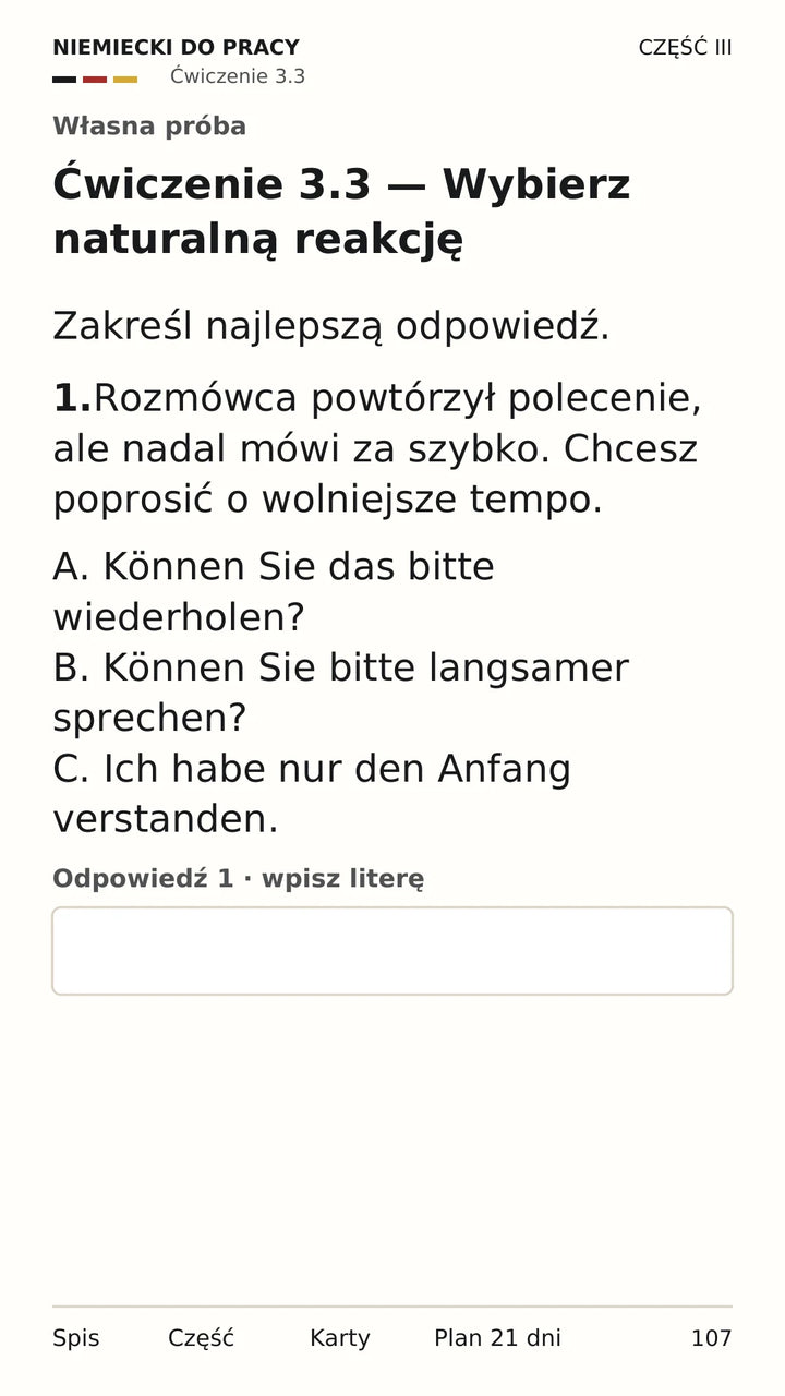 Na telefon · str. 107 — Twoja próba — wybierz reakcję