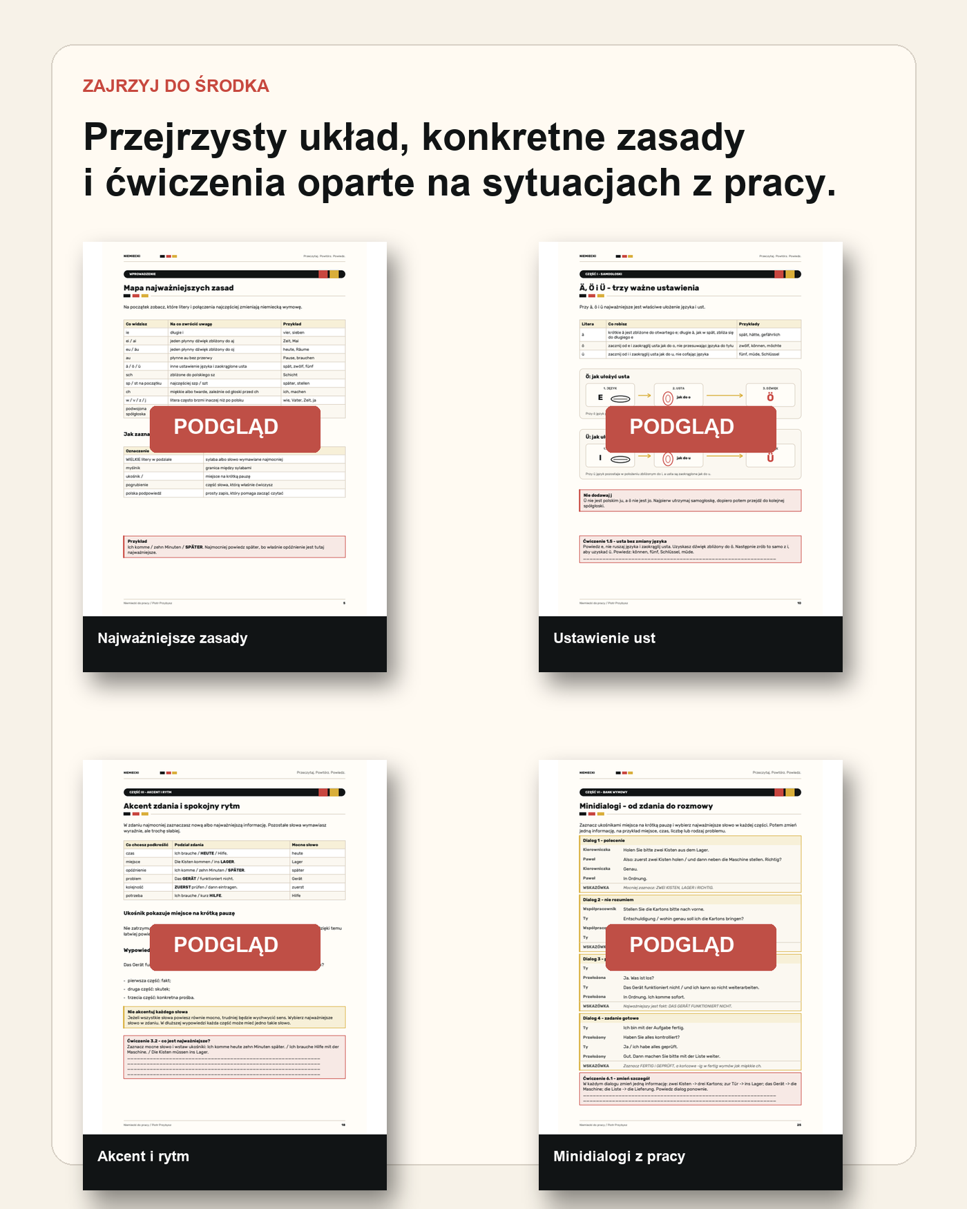 Bezpieczny podgląd wnętrza przewodnika wymowy